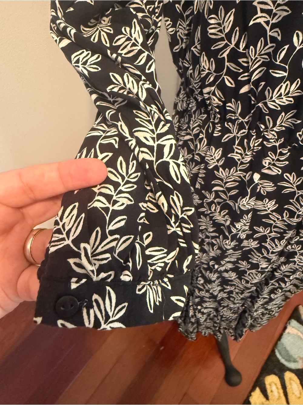 Old Navy Black Maxi Dress with White Leaf Print - Picture 4 of 6